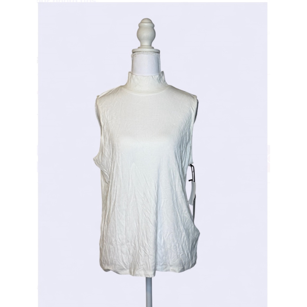 NWT 1.STATE Ribbed Mock-Neck Sleeveless Top – White – XL